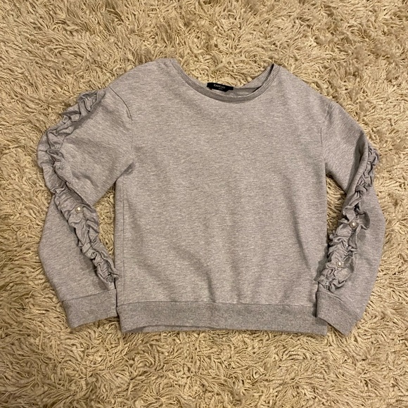 Bebe Girls Ruffle Trim Drop Sleeves Sweatshirt Halter Gray - Picture 8 of 13